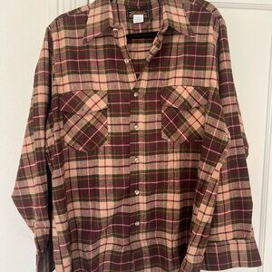 Plaid Button-Up Fleece Shirt for Men Size L